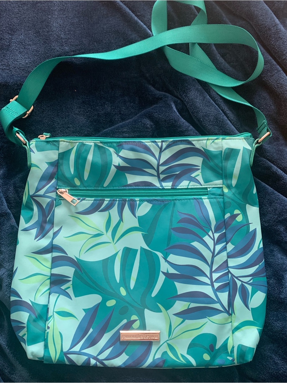 Tropical Teal Leaf Crossbody Bag by